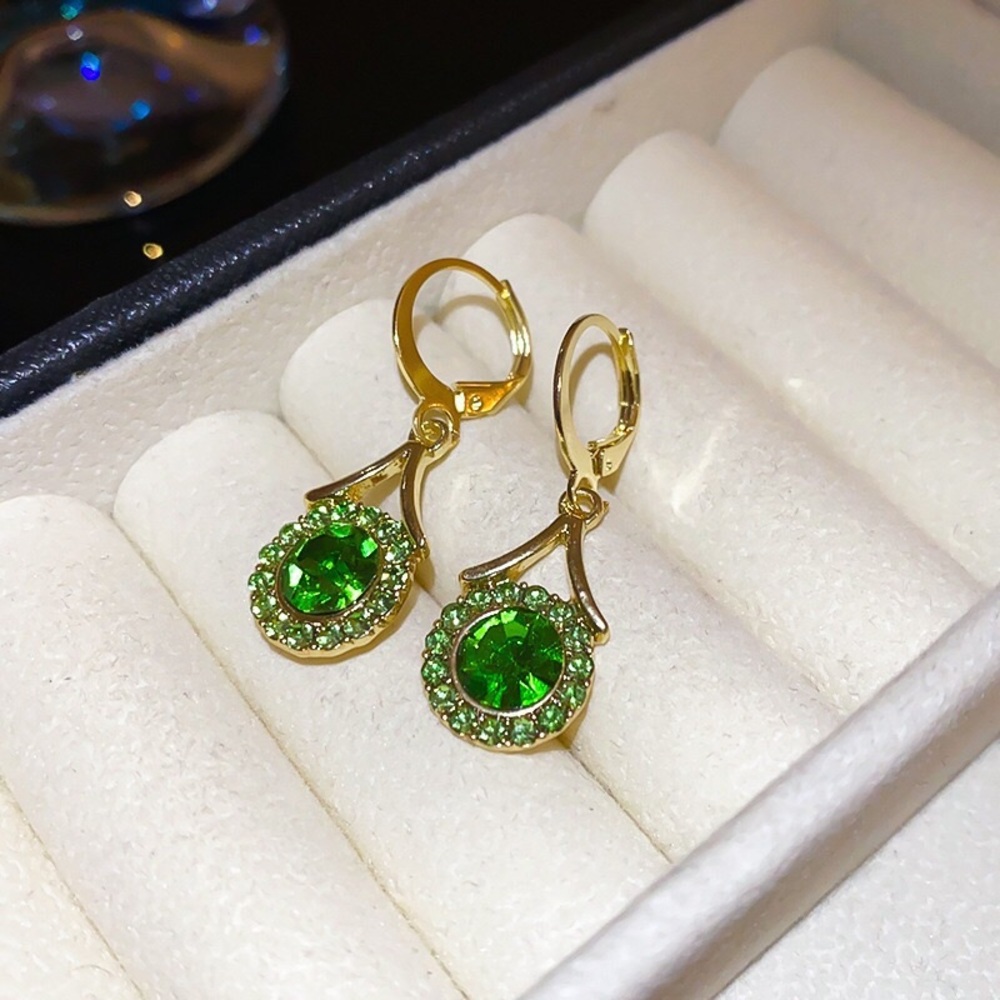 Gold-Tone Green Crystal Drop Earrings - Elegant Women Jewelry